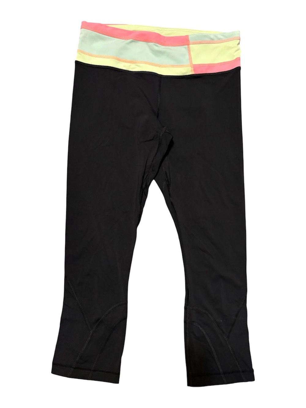 lululemon athletica Black Capri Leggings with Neon Waistband